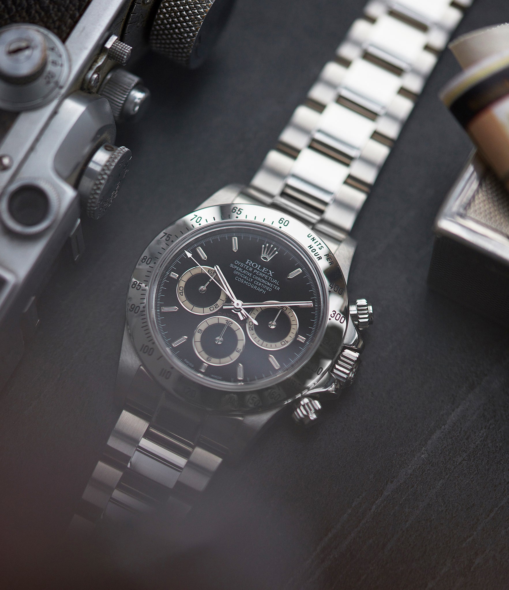 shop vintage Rolex Zenith Daytona 16520 P series steel chronograph watch black dial for sale online at A Collected Man London UK specialist of rare watches