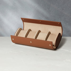 Rome, four-watch roll Four-watch oval-shaped roll in whisky-tan Saffiano leather | A Collected Man | Available Worldwide