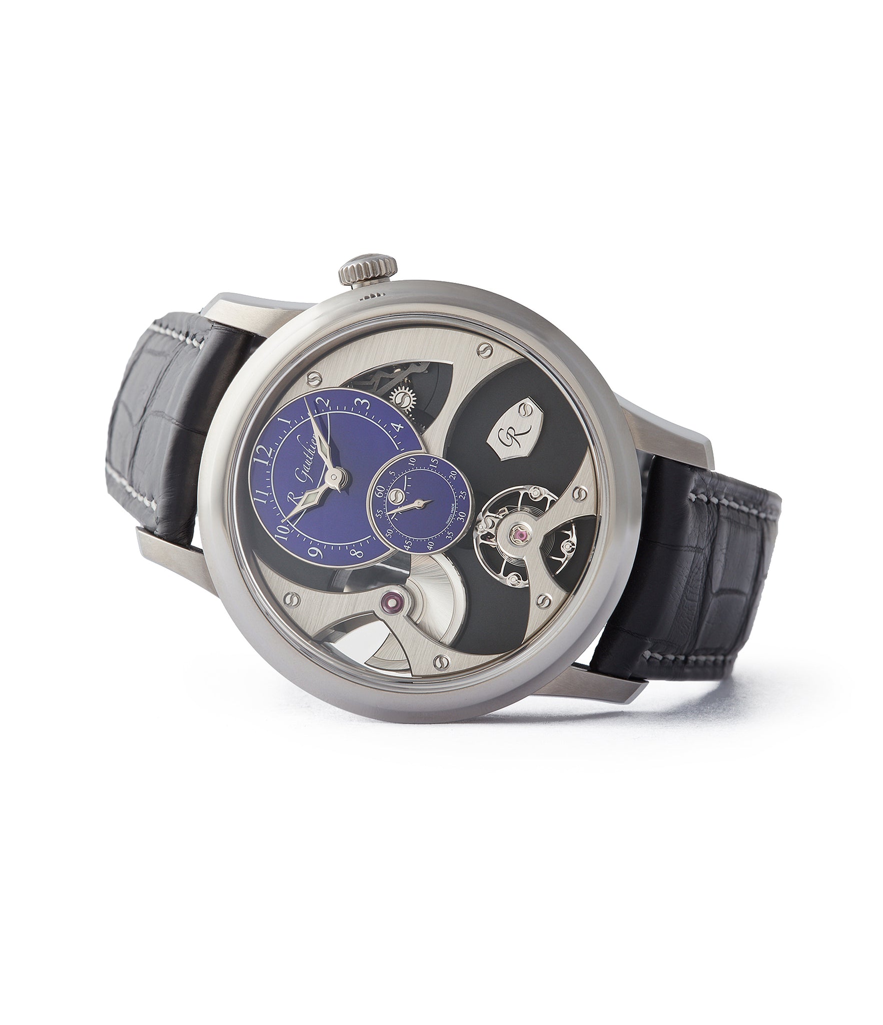 side-shot unique Romain Gauthier Insight Micro-rotor titanium blue enamel dial limited edition watch for sale online A Collected Man London