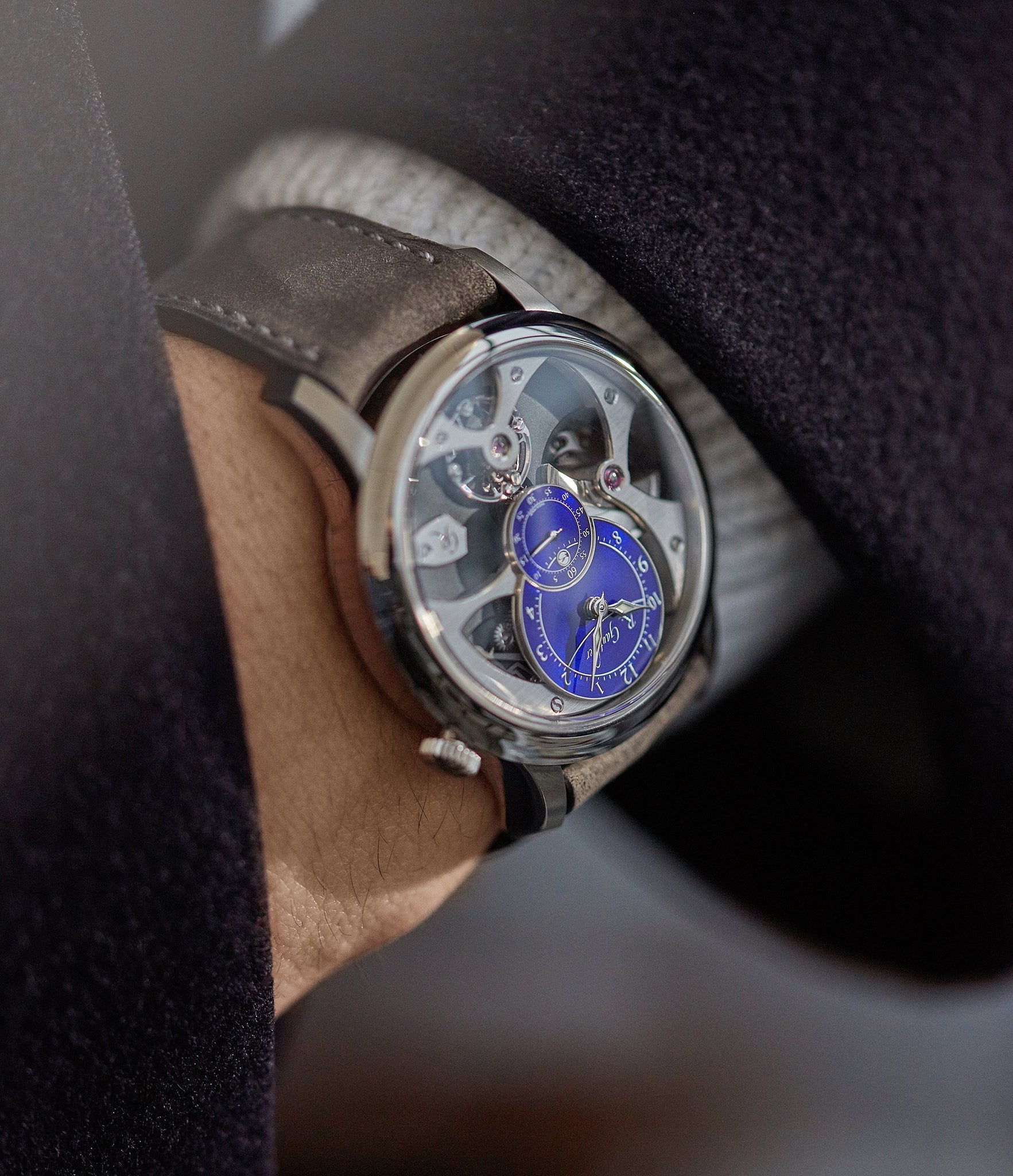 men's wristwatch Romain Gauthier Insight Micro-rotor titanium blue enamel dial limited edition watch for sale online A Collected Man London