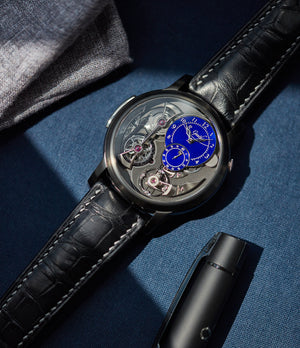 rare Romain Gauthier Limited Edition Logical One BTG titanium watch blue enamel dial for sale online at A Collected Man London UK specialist of independent watchmakers