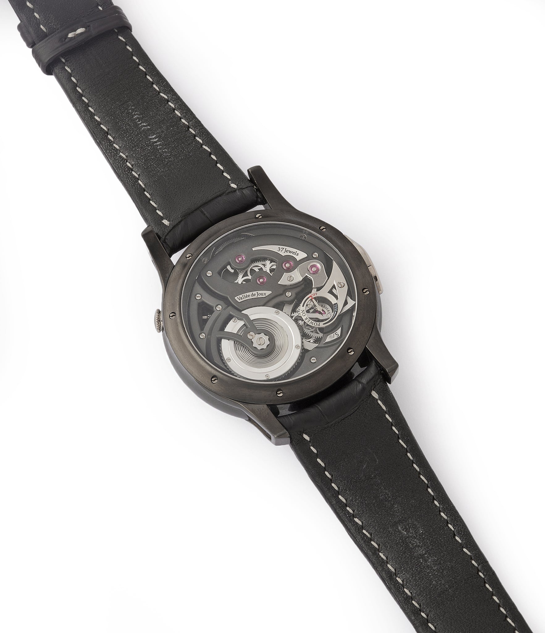 manual-winding hand-made movement Romain Gauthier Limited Edition Logical One BTG titanium watch blue enamel dial for sale online at A Collected Man London UK specialist of independent watchmakers
