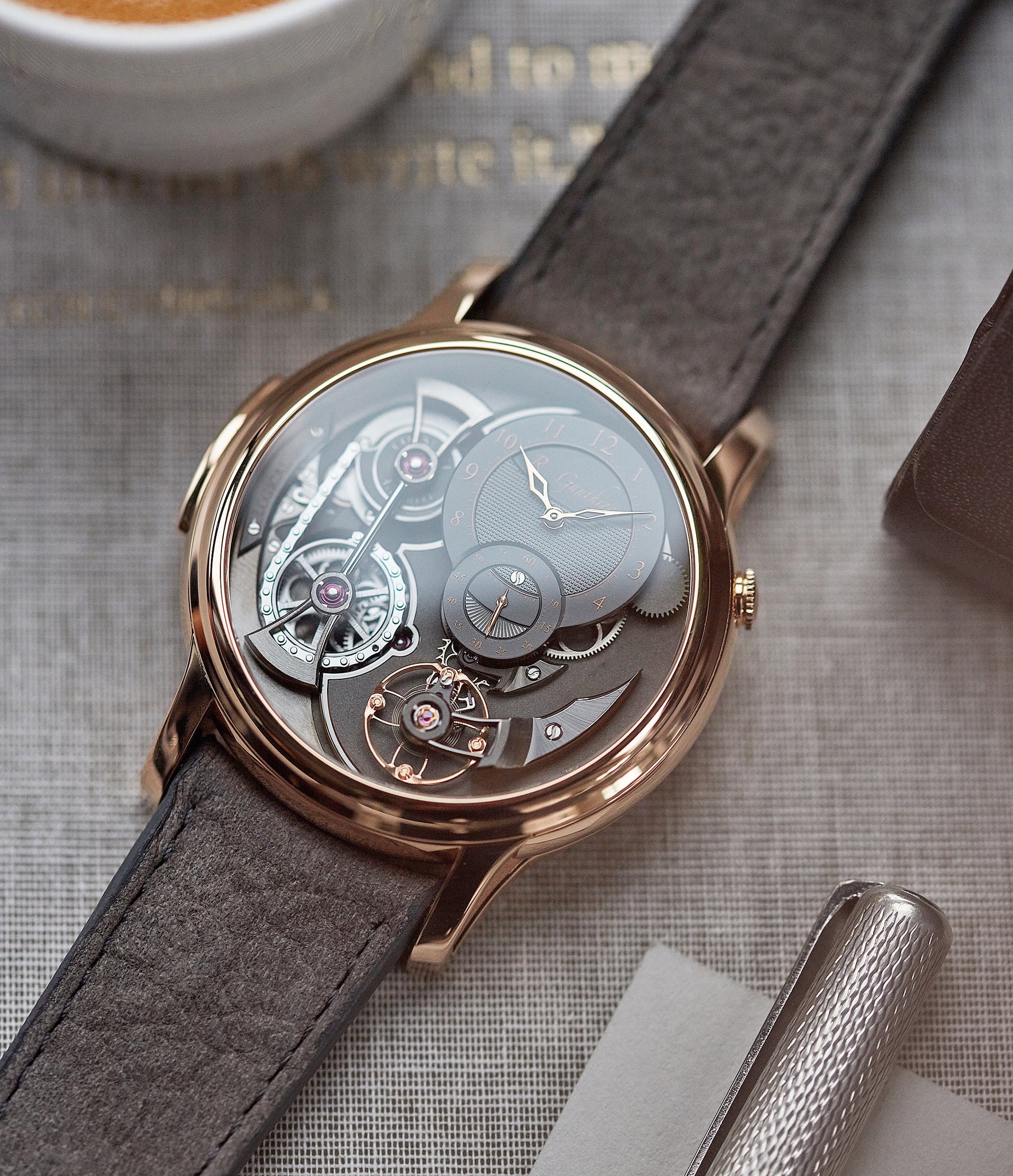 Order Helsinki Molequin watch strap Romain Gauthier dark grey nubuck leather quick-release springbars buckle handcrafted European-made for sale online at A Collected Man London