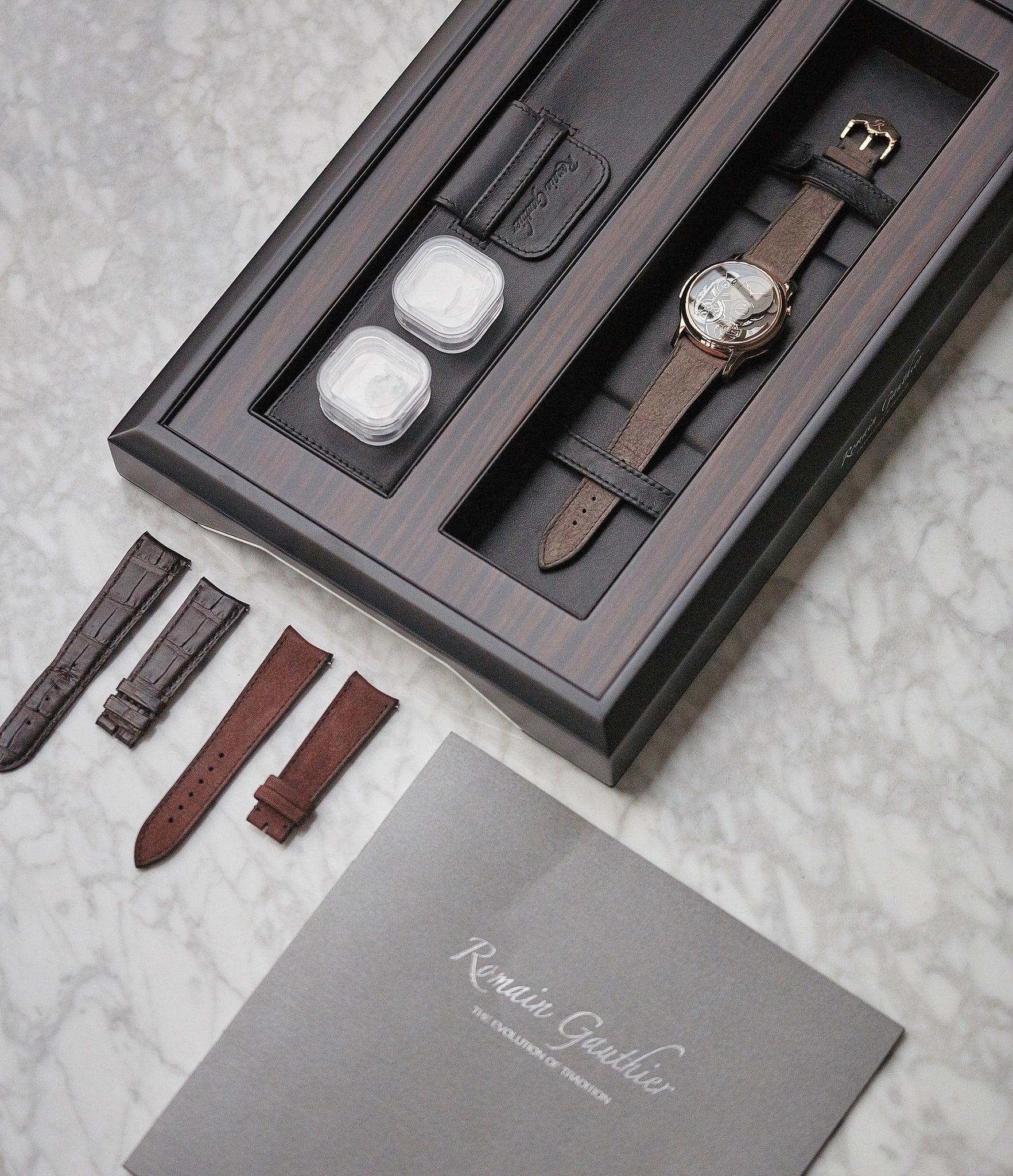 full set Romain Gauthier Logical One red gold dress watch by independent watchmaker for sale online at A Collected Man London UK specialist of rare watches