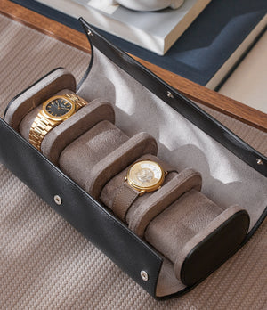 Rome, four-watch roll, black, saffiano leather | Buy A Collected Man Accessories