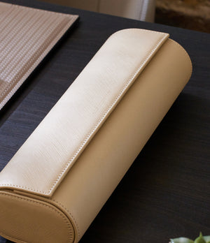 Rome, four-watch roll, linen, saffiano leather | Buy at A Collected Man London