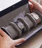 Rome, four-watch roll, midnight blue, grained leather | Buy at A Collected Man London