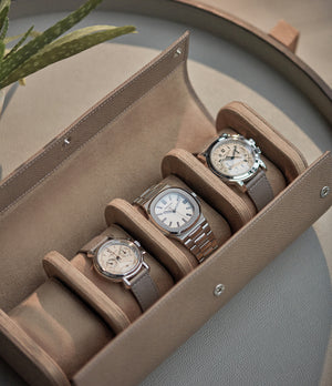 Rome, four-watch roll Four-watch oval-shaped roll in truffle grained leather | Available World Wide | A Collected Man