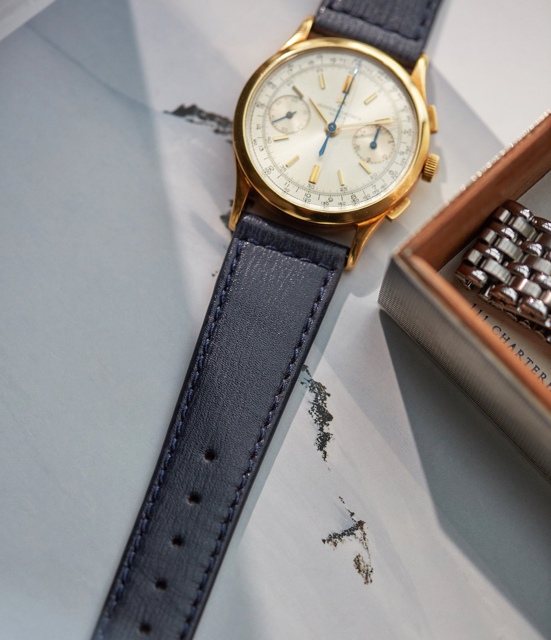 Buy saffiano quality watch strap in cosmic blue blue from A Collected Man London, in short or regular lengths. We are proud to offer these hand-crafted watch straps, thoughtfully made in Europe, to suit your watch. Available to order online for worldwide delivery.