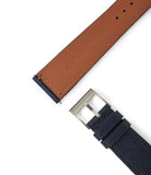 Order 20mm Santorini II JPM watch strap navy blue saffiano leather box stitched quick-release springbars buckle handcrafted European-made for sale online at A Collected Man London