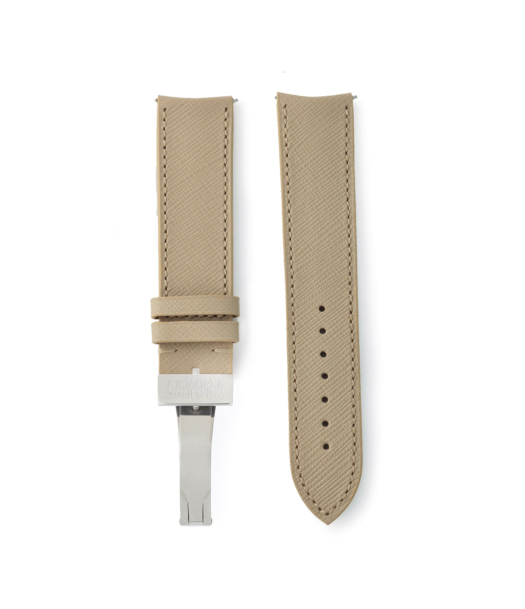 Buy 20mm x 19mm Sardegna Molequin F. P. Journe curved watch strap Saffiano cream calfskin leather quick-release springbars buckle handcrafted European-made for sale online at A Collected Man London