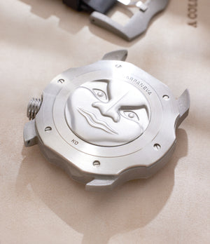 Sarpaneva Korona K0 Stainless Steel | Moon Face Case back | On-wrist | Buy at A Collected Man | Available Worldwide