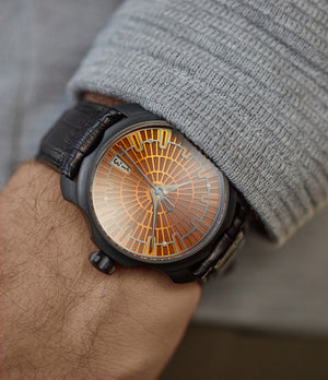 on the wrist Sarpaneva Korona K1 prototype copper dial for sale online at A Collected Man London specialist of independent watchmaker