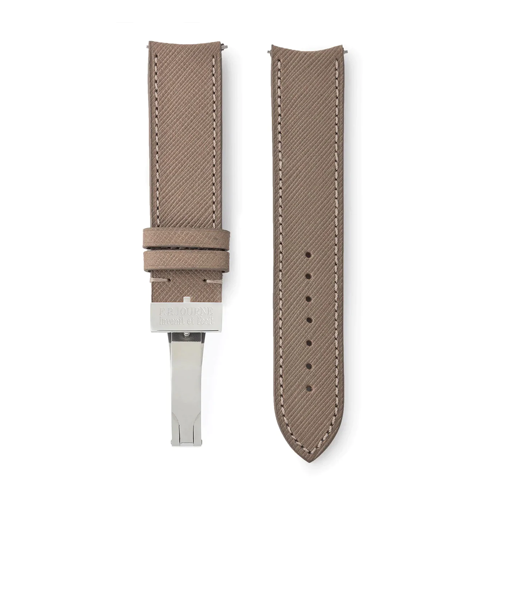 Buy saffiano quality watch strap in driftwood taupe from A Collected Man London, in short or regular lengths. We are proud to offer these hand-crafted watch straps, thoughtfully made in Europe, to suit your watch. Available to order online for worldwide delivery.