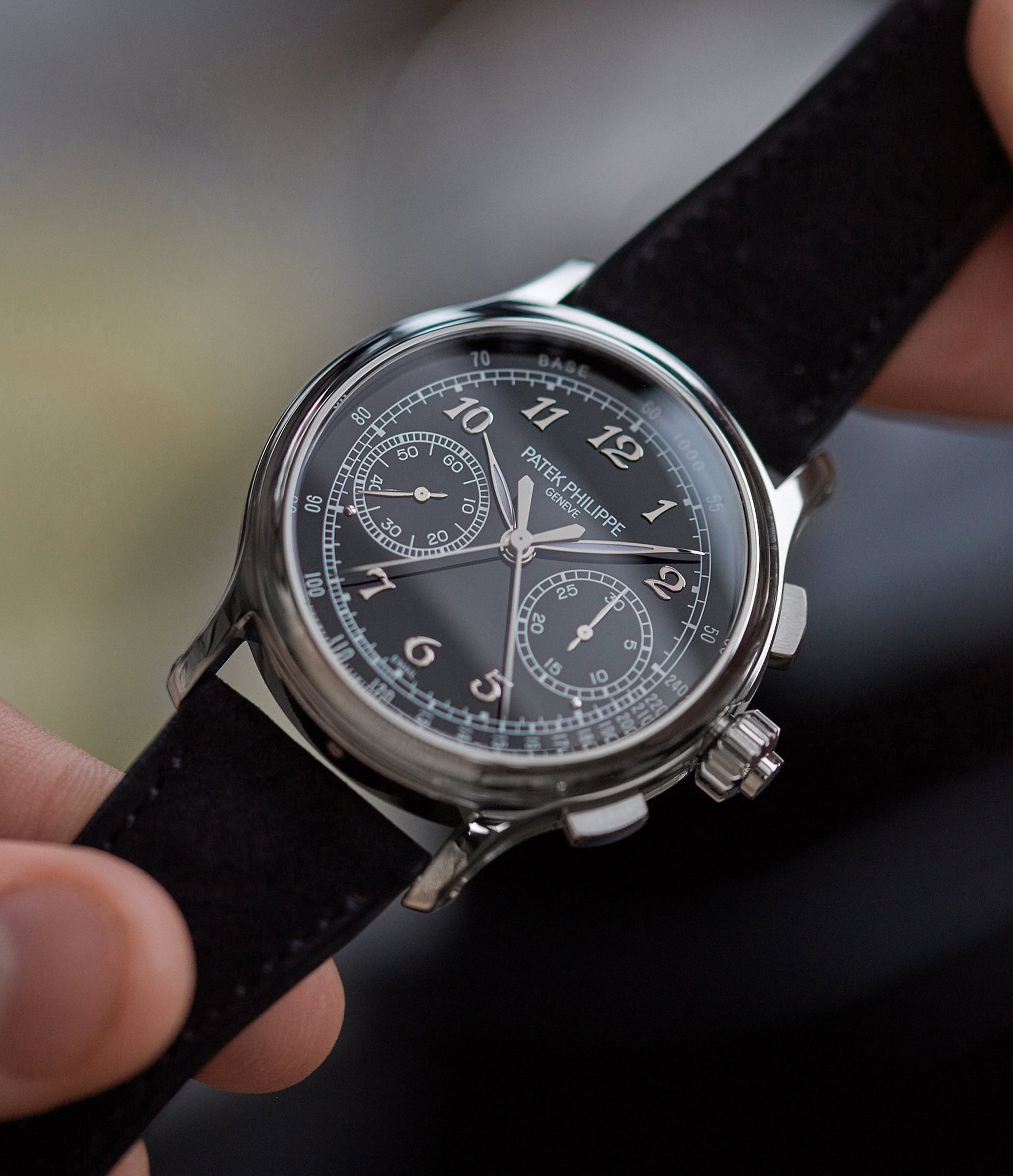 Purchase Sofia Molequin watch strap Patek Philipp black nubuck leather quick-release springbars buckle handcrafted European-made for sale online at A Collected Man London