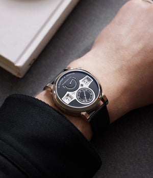 A. Lange & Söhne Zeitwerk | 140.029 | Dial | On Wrist | White Gold | Available to Buy Worldwide At A Collected Man