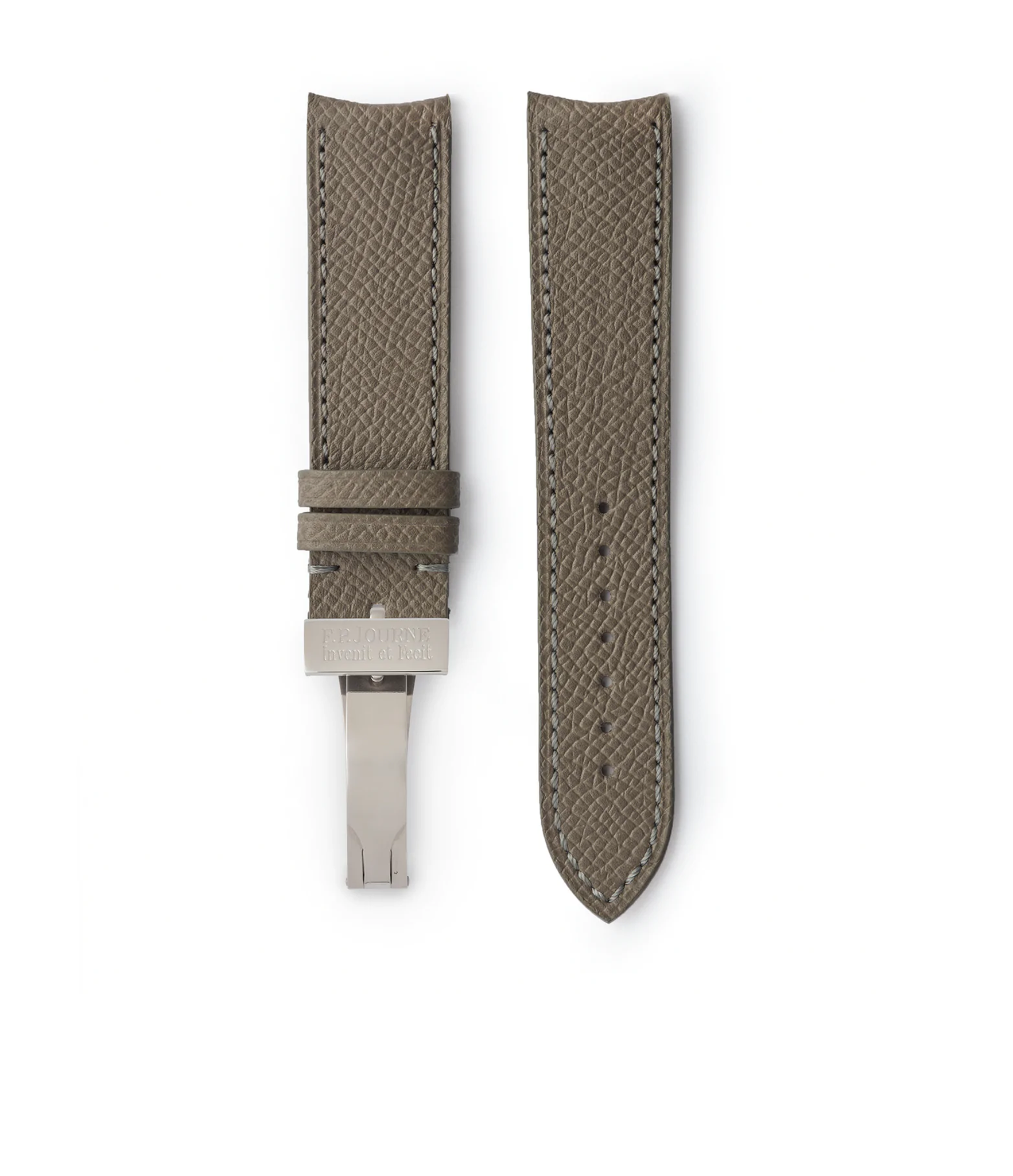 Buy 20mm x 19mm Stockholm Molequin F. P. Journe curved watch strap stone grey grained leather quick-release springbars buckle handcrafted European-made for sale online at A Collected Man London