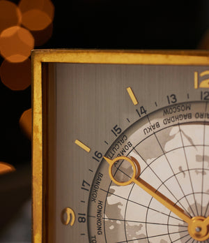 Detail shot of rare vintage collectable Tiffany Worldtime desk clock available to buy at A Collected Man London