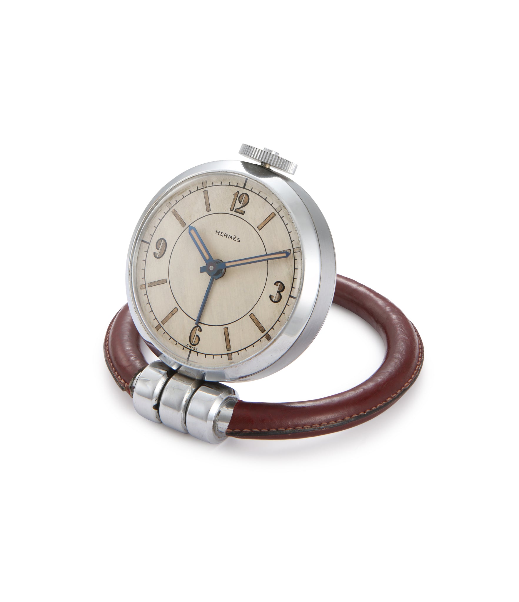 Travel Alarm Clock | “Ring” Style | Stainless Steel & Leather Case | A Collected Man London