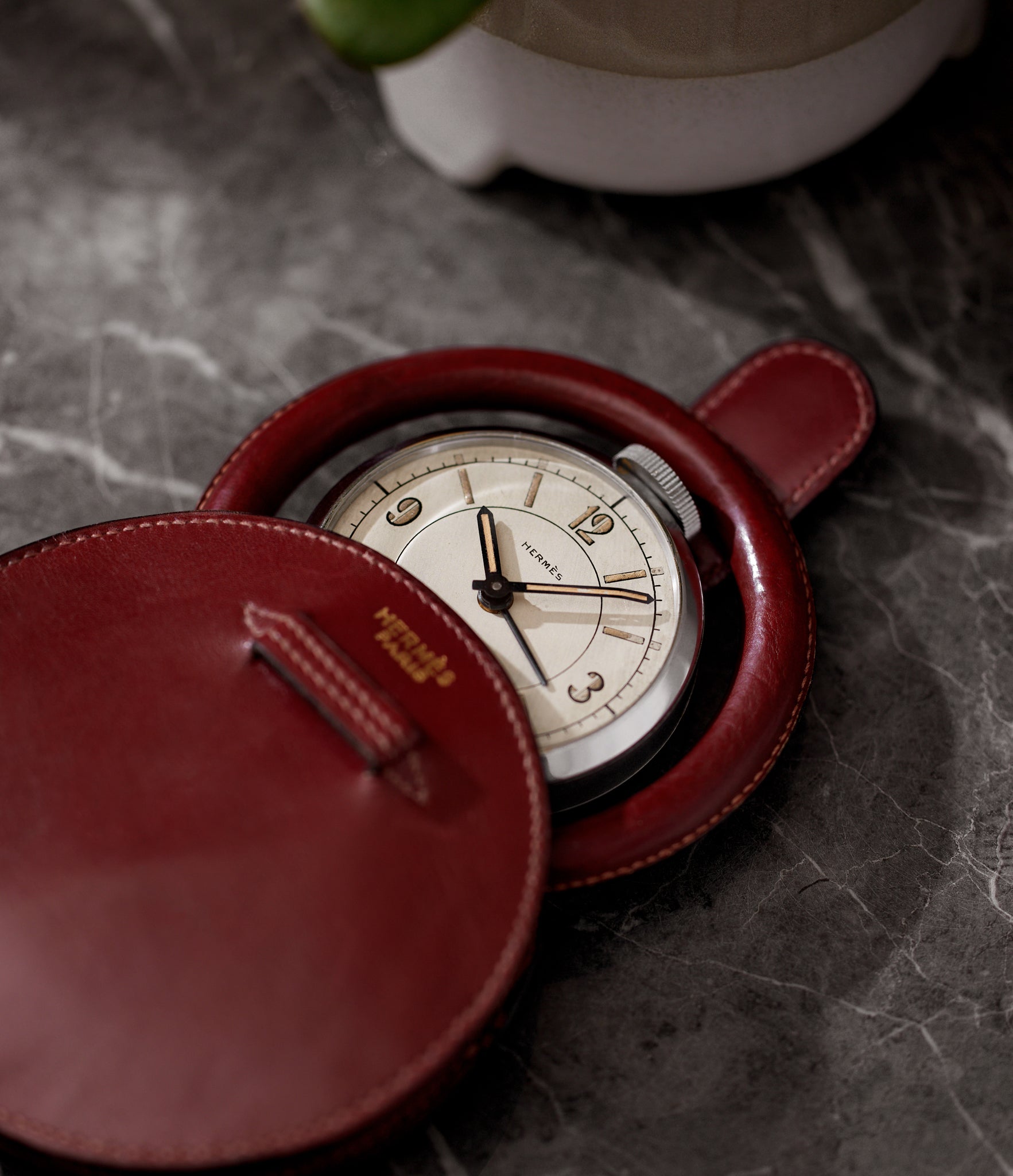 Travel Alarm Clock | “Ring” Style | Stainless Steel & Leather Case | A Collected Man London