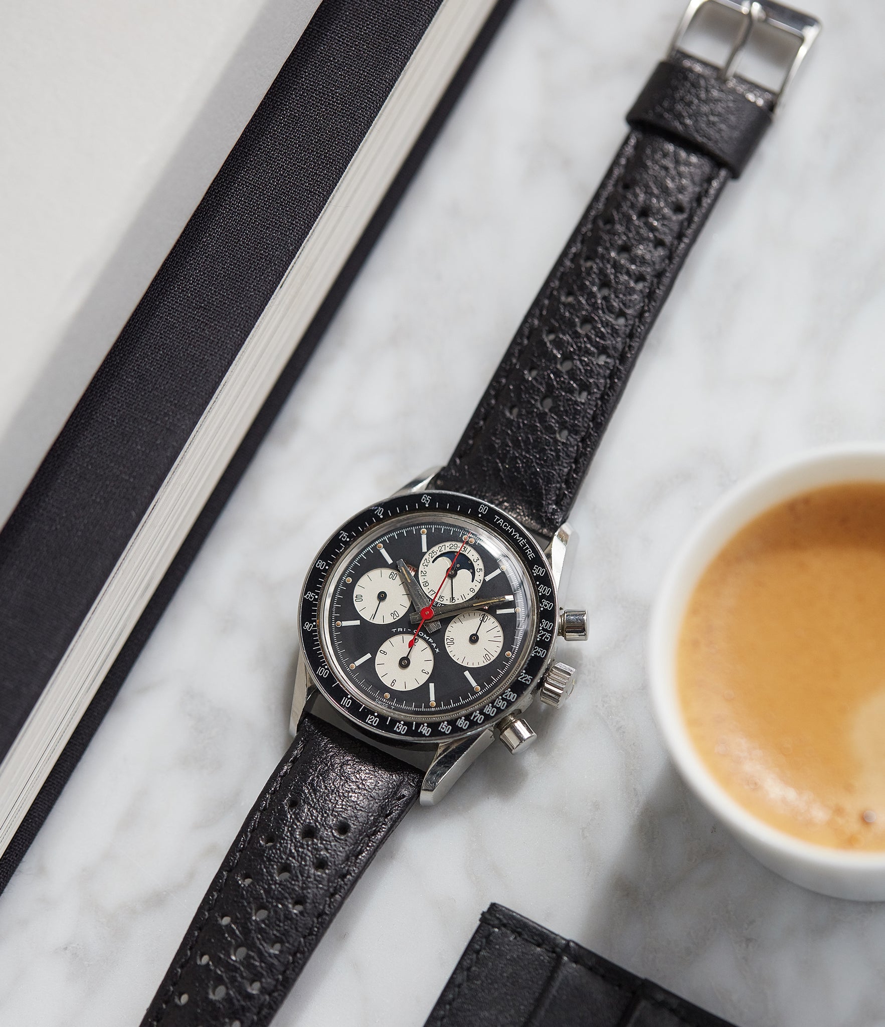 rare vintage watch Eric Clapton 881101/02 Universal Geneve Tri-Compax black dial vintage steel chronograph for sale online at A Collected Man London UK specialist of rare watches