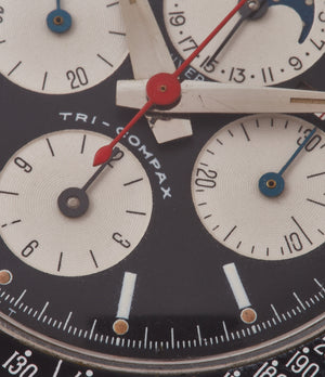 Tri-Compax Universal Geneve Tri-Compax Evil Clapton 881101/02 black dial vintage steel chronograph for sale online at A Collected Man London UK specialist of rare watches