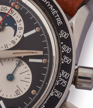 Evil Clapton Universal Geneve Tri-Compax 881101/02 black dial vintage steel chronograph for sale online at A Collected Man London UK specialist of rare watches