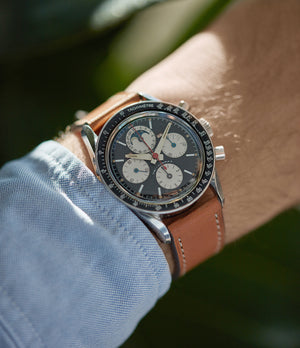 men's luxury vintage wristwatch Evil Clapton Universal Geneve Tri-Compax 881101/02 black dial vintage steel chronograph for sale online at A Collected Man London UK specialist of rare watches