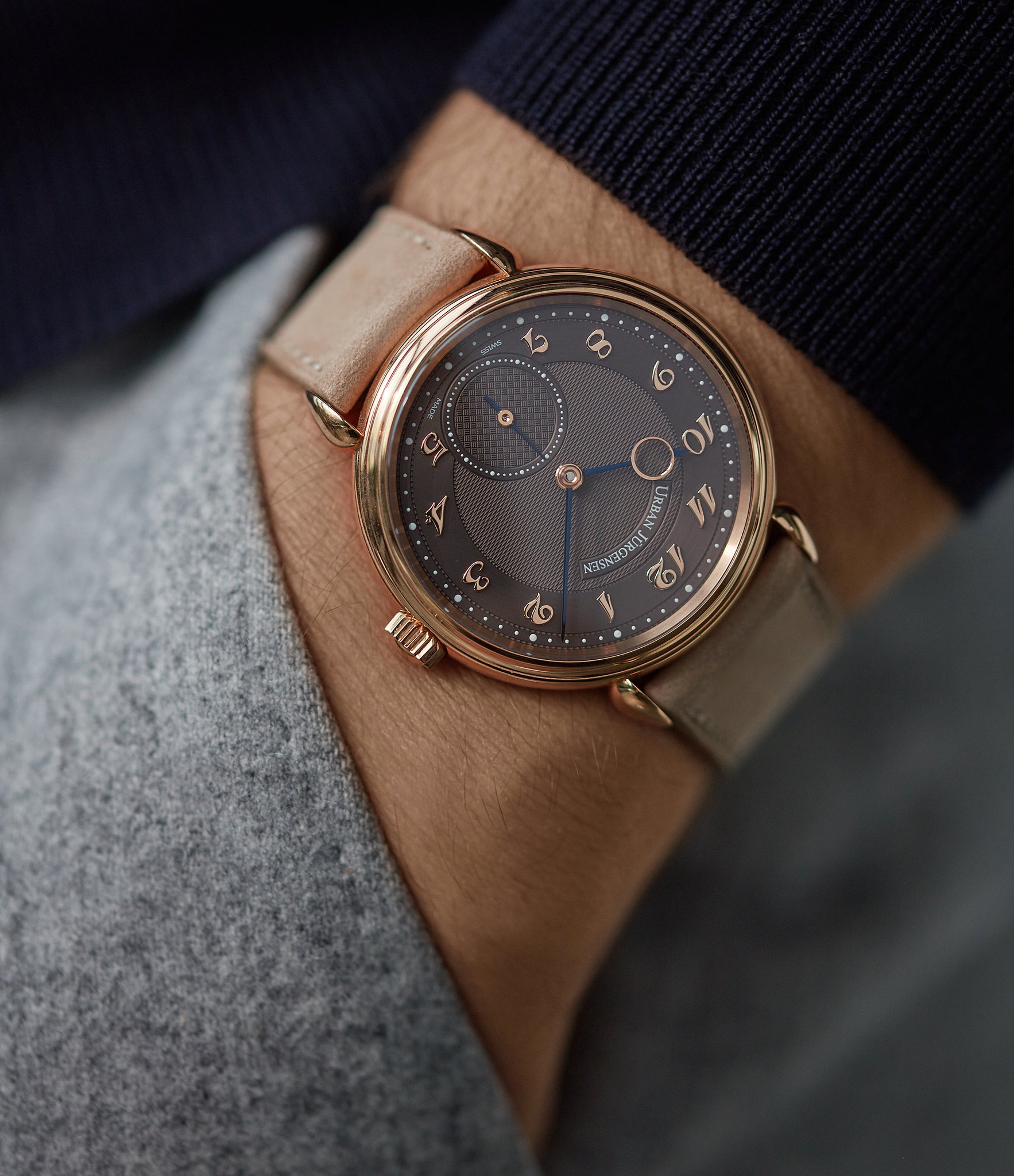 Buy Istanbul Molequin watch strap Urban Jurgensen light nude nubuck leather quick-release springbars buckle handcrafted European-made for sale online at A Collected Man London