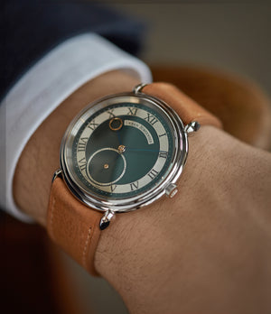 Charity sale London Limited Edition Urban Jürgensen British racing green dial steel time-only dress watch for sale exclusively at A Collected Man London
