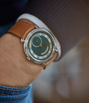 rare green dial watch London Limited Edition Urban Jürgensen British racing green dial steel time-only dress watch for sale exclusively at A Collected Man London