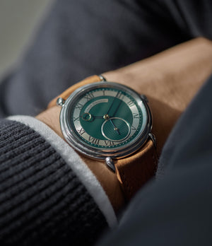 London Boutique Edition Urban Jürgensen British racing green dial steel time-only dress watch for sale exclusively at A Collected Man London
