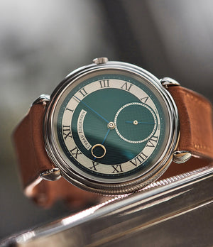 Charity watch sale for Covid-19 vaccine development London Limited Edition Urban Jürgensen British racing green dial steel time-only dress watch for sale exclusively at A Collected Man London
