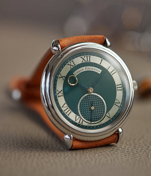 Charity watch sale for Covid-19 vaccine development London Limited Edition Urban Jürgensen British racing green dial steel time-only dress watch for sale exclusively at A Collected Man London