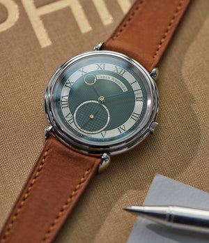 Charity watch for Covid-19 vaccine development London Limited Edition Urban Jürgensen British racing green dial steel time-only dress watch for sale exclusively at A Collected Man London