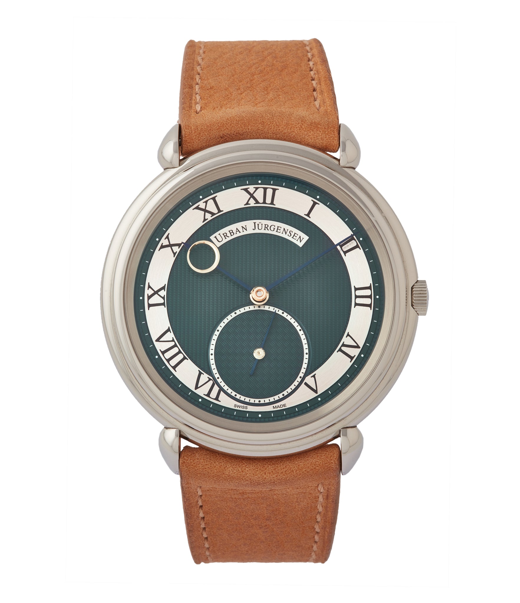 Buy London Limited Edition Urban Jürgensen British racing green dial steel time-only dress watch for sale exclusively at A Collected Man London