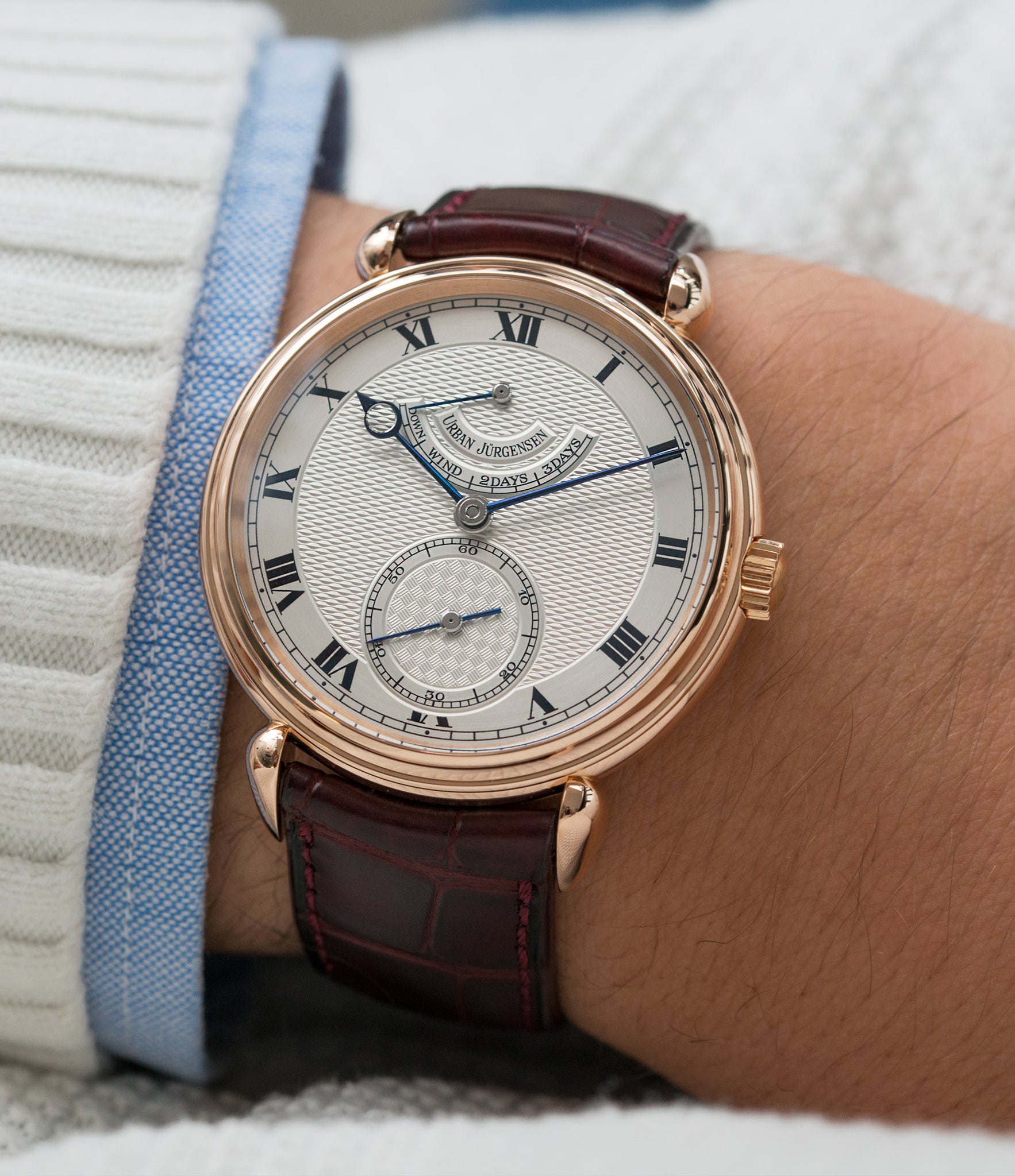 on the wrist Urban Jurgensen 11L prototype rose gold watch full set at A Collected Man London United Kingdom online specialist of independent watchmakers