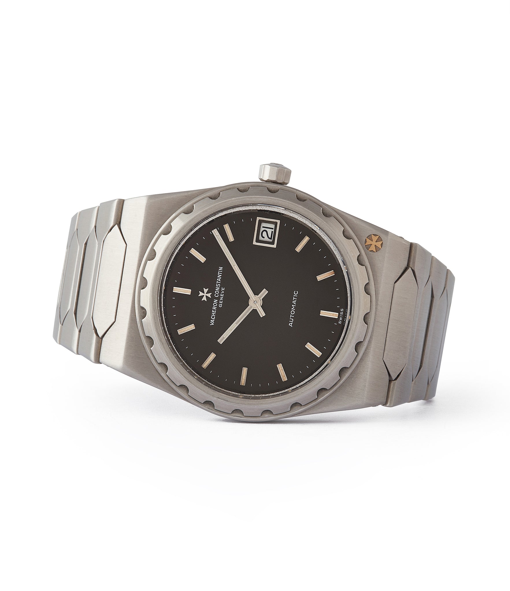 side-shot grey dial 222 Vacheron Constantin vintage steel sport watch JLC 1121 for sale online at A Collected Man London UK specialist of rare watches