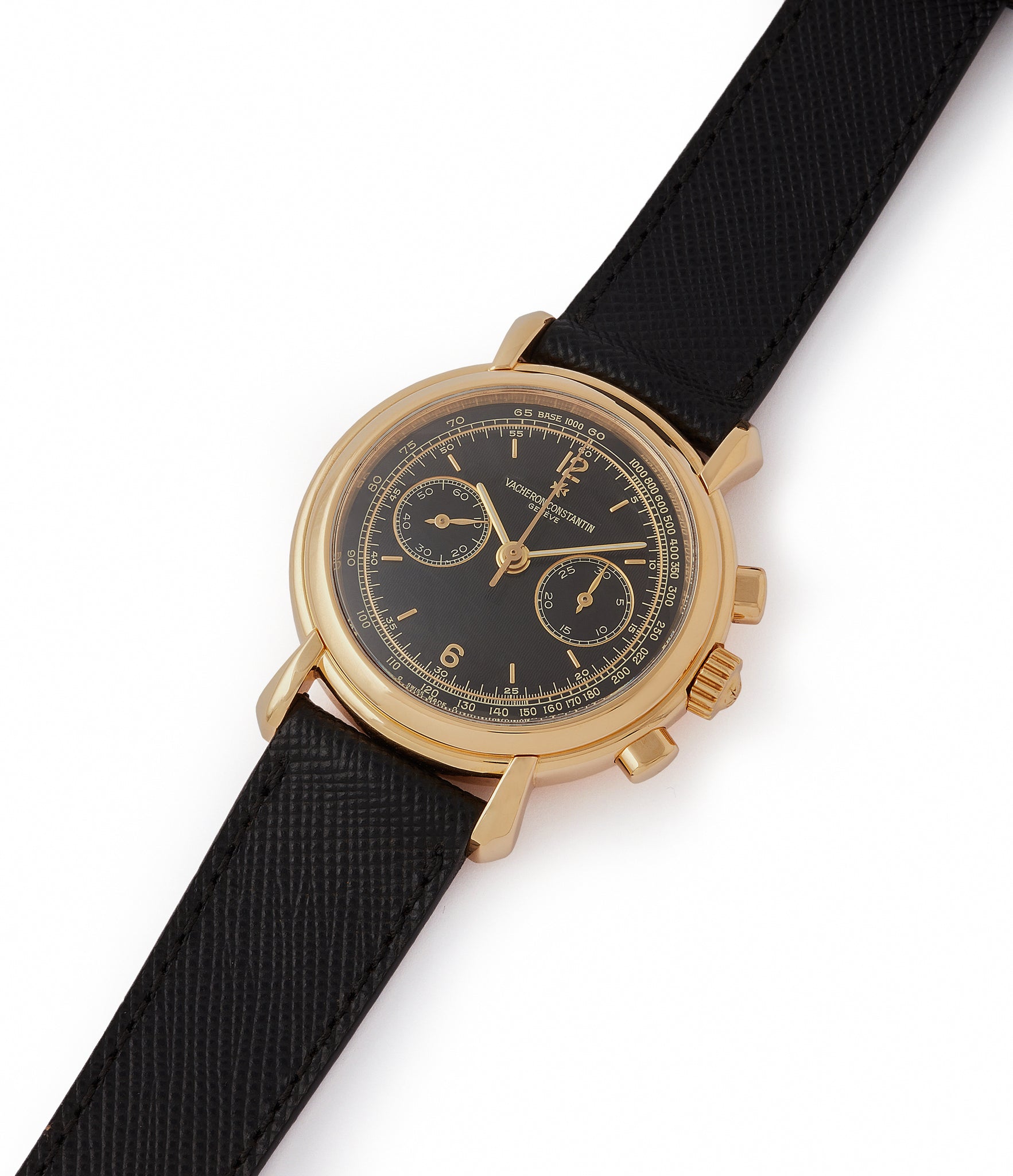 selling Vacheron Constantin Les Historiques Chronograph 47101/4 yellow gold black dial pre-owned manual-winding watch for sale online at A Collected Man London UK specialist of rare watches