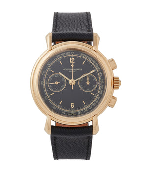 buy Vacheron Constantin Les Historiques Chronograph 47101/4 yellow gold black dial pre-owned manual-winding watch for sale online at A Collected Man London UK specialist of rare watches