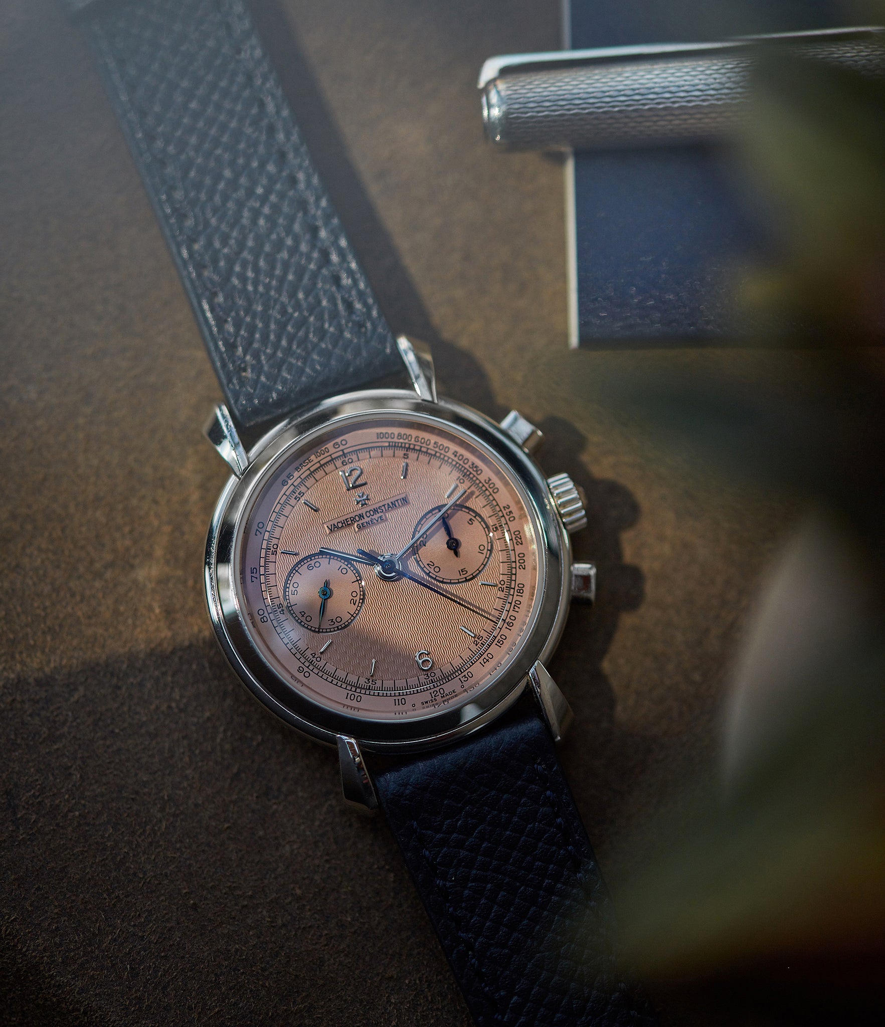 pink dial Vacheron Constantin Les Historiques Chronograph 47111/000P platinum salmon dial dress watch for sale online A Collected Man London UK specialist rare watches