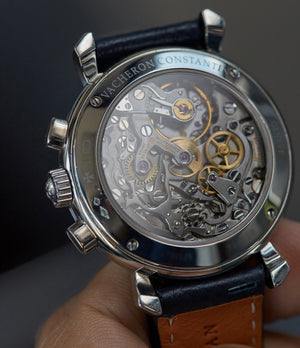 manual-winding Vacheron Constantin Les Historiques Chronograph 47111/000P platinum salmon dial dress watch for sale online A Collected Man London UK specialist rare watches