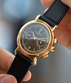 shop pre-owned Vacheron Constantin Ref. 47101/3 Les Historique Chronograph  yellow gold black dial watch from 1998 for sale online A Collected Man London British specialist rare watches