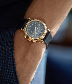 men's luxury wristwatch Vacheron Constantin Ref. 47101/3 Les Historique Chronograph  yellow gold black dial watch from 1998 for sale online A Collected Man London British specialist rare watches