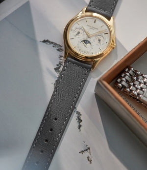 Selling Venice II JPM watch strap Patek Philipp grey saffiano leather box stitched quick-release springbars buckle handcrafted European-made for sale online at A Collected Man London