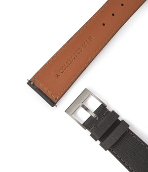 Order Venice II JPM watch strap grey saffiano leather box stitched quick-release springbars buckle handcrafted European-made for sale online at A Collected Man London
