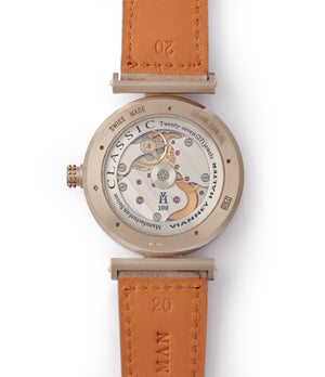 automatic movement Vianney Halter Classic salmon dial white gold rare pre-owned independent watchmaker for sale online at A Collected Man  London