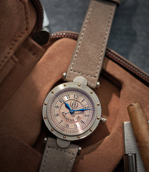 rose dial Vianney Halter Classic salmon dial white gold rare pre-owned independent watchmaker for sale online at A Collected Man  London