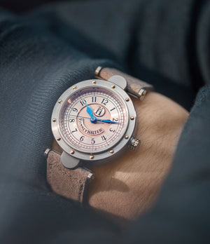 men's rare wristwatch Vianney Halter Classic salmon dial white gold rare pre-owned independent watchmaker for sale online at A Collected Man  London