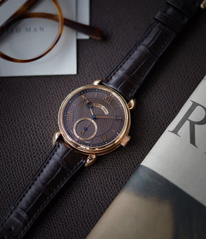 Voutilainen Vingt-8 Cal. 28 rose gold dress watch with brown guilloche dial for sale at A Collected Man London approved re-seller of preowned Voutilainen watches